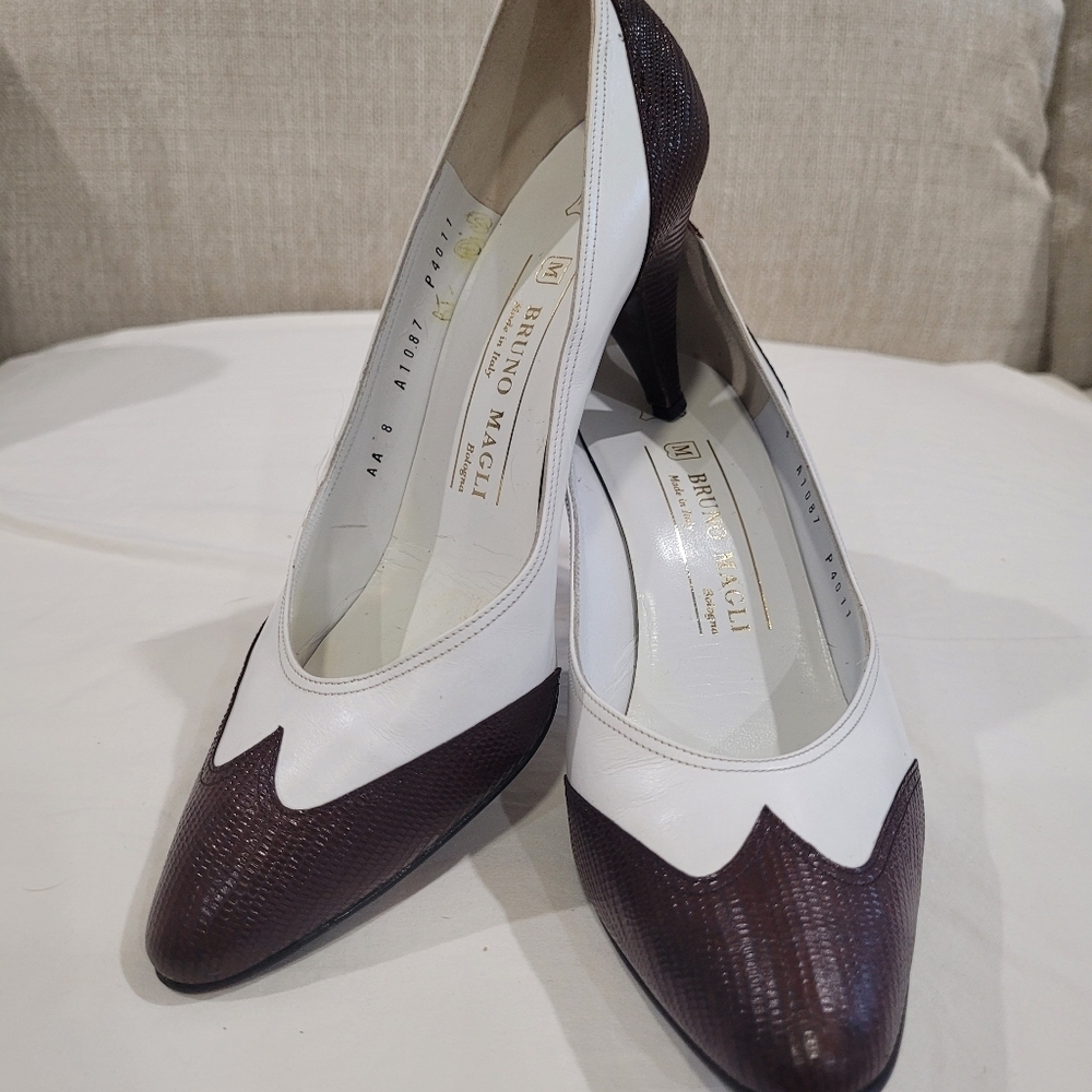 Bruno Magli Two-Tone Brown and White Heels - Picture 10 of 10
